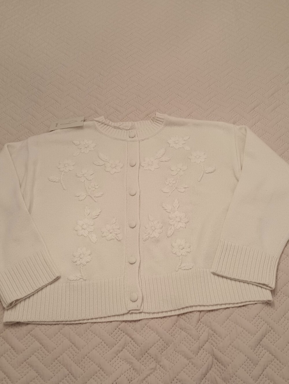Women's Cream Floral Knit Button-Up Sweater Cardigan